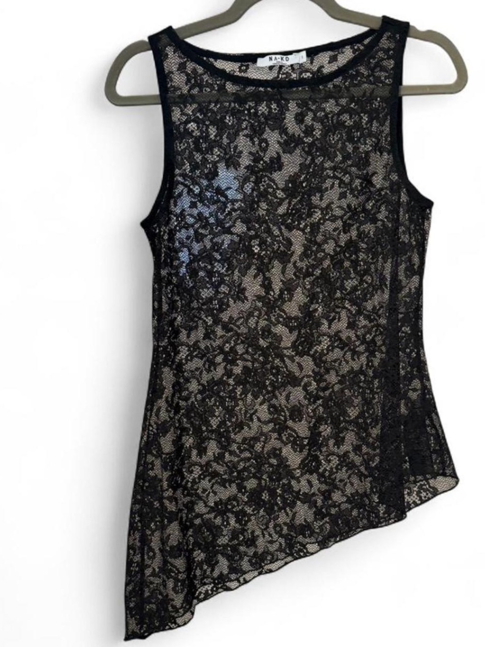 NAKD wardrobe Black Sheer Floral Lace Asymmetrical Tank